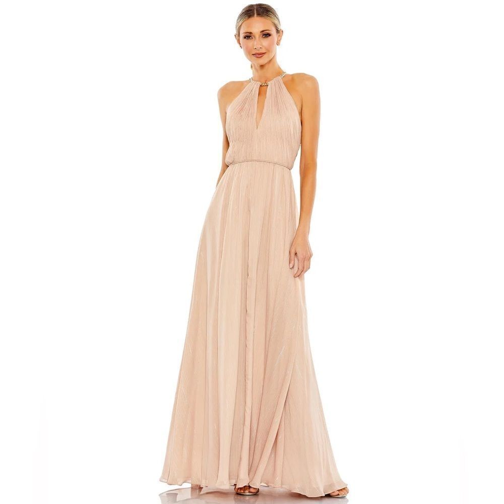 Elegant Blush/Nude Halter Maxi Dress